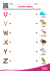 Match Alphabet Animals u to z